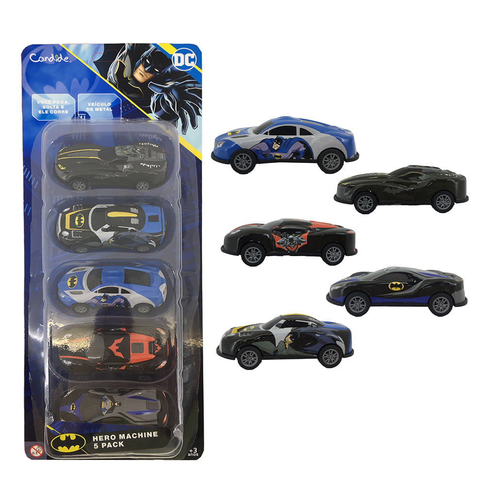 Kit com 5 Mini Carrinhos Pull Back Batman