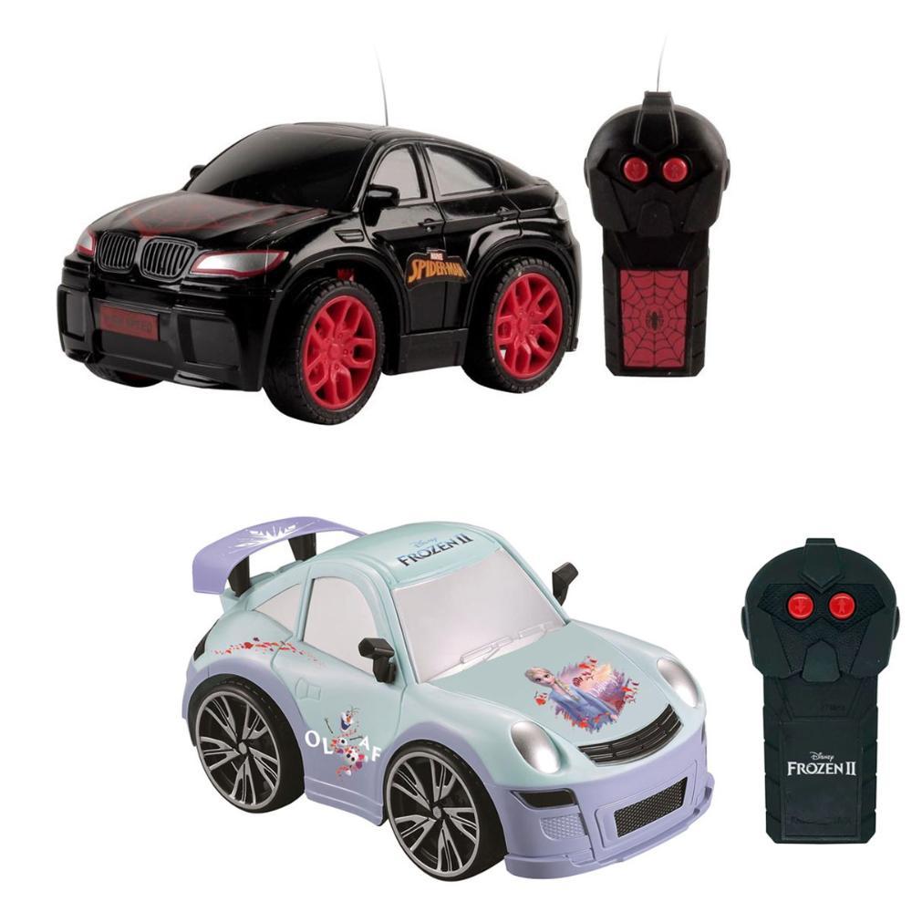 Kit Carrinho de Controle Remoto Homem-Aranha High Speed - Cinza + Carrinho de Controle Remoto Frozen Snow Machine - Azul