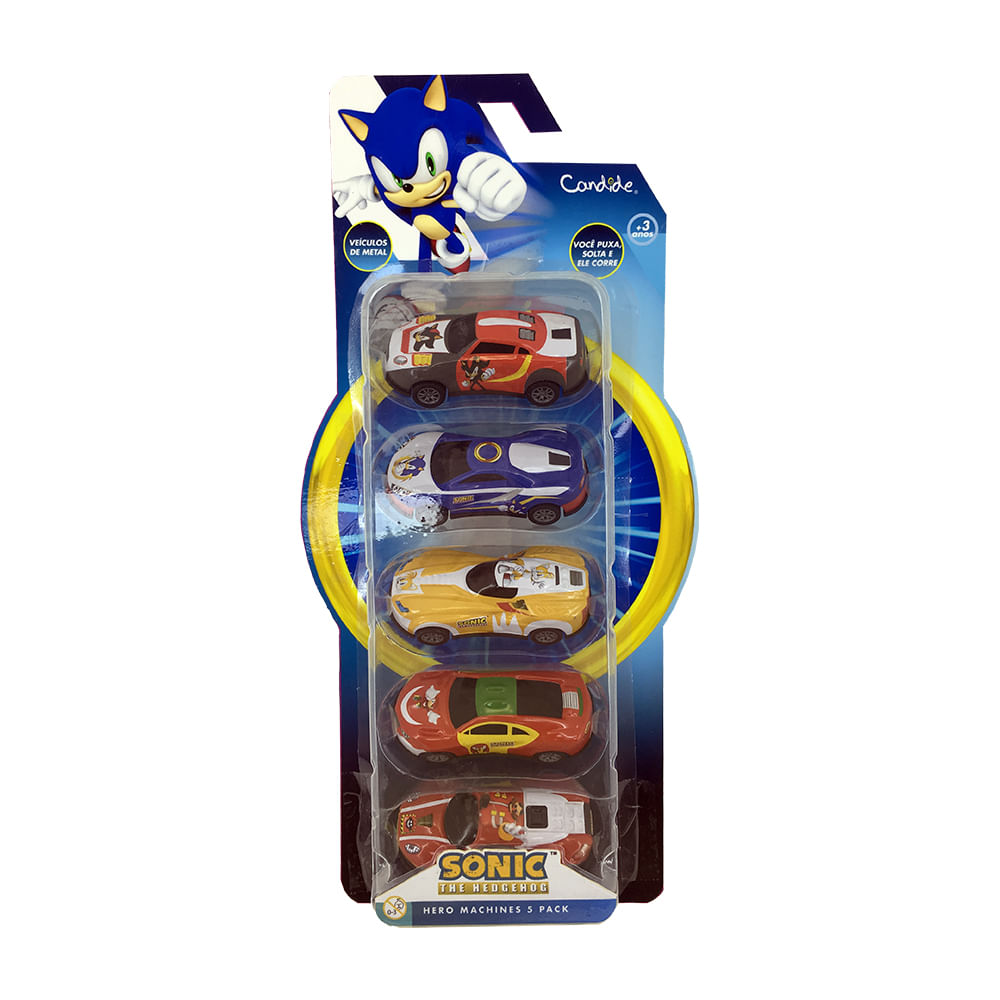 Kit com 5 Mini Carrinhos Pull Back Sonic - Imagem 3