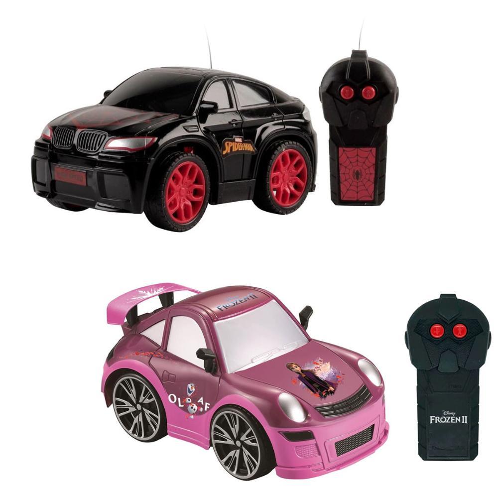 Kit Carrinho de Controle Remoto Homem-Aranha High Speed - Cinza + Carrinho de Controle Remoto Frozen Snow Machine - Roxo