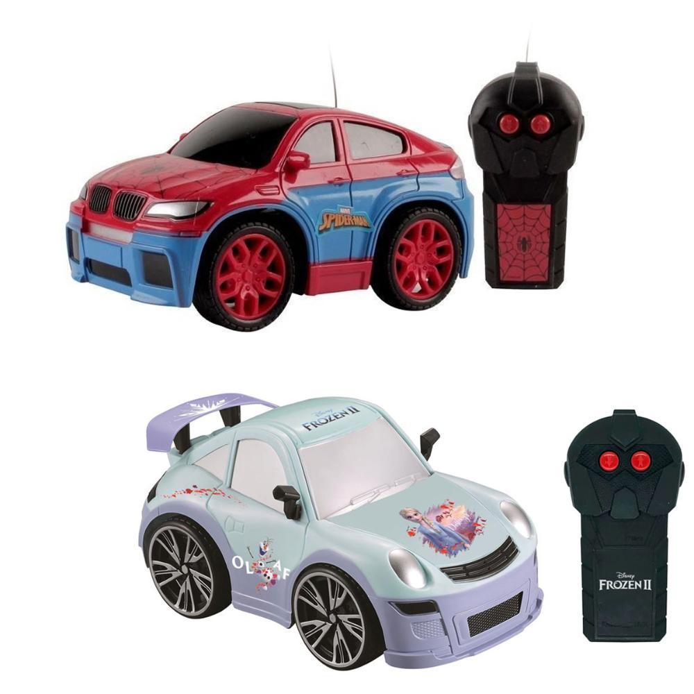 Kit Carrinho de Controle Remoto Homem-Aranha High Speed - Vermelho + Carrinho de Controle Remoto Frozen Snow Machine - Azul
