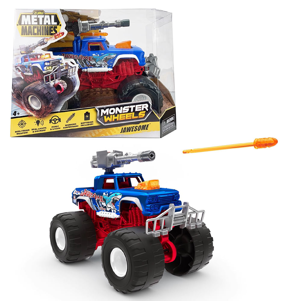 Carrinho Roda Livre Metal Machiness Monster Wheels - Bone Breaker - Azul - Imagem 3