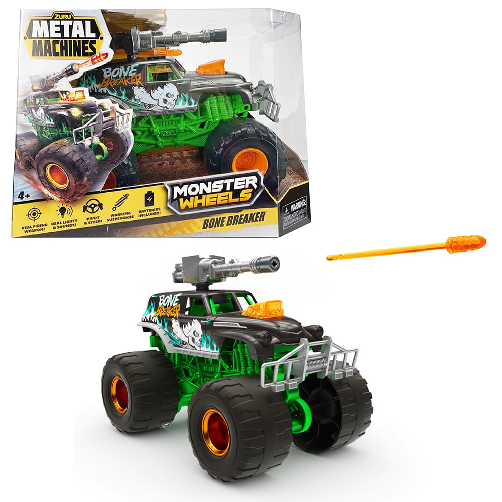 Carrinho Roda Livre Metal Machiness Monster Wheels - Bone Breaker - Verde - Imagem 2