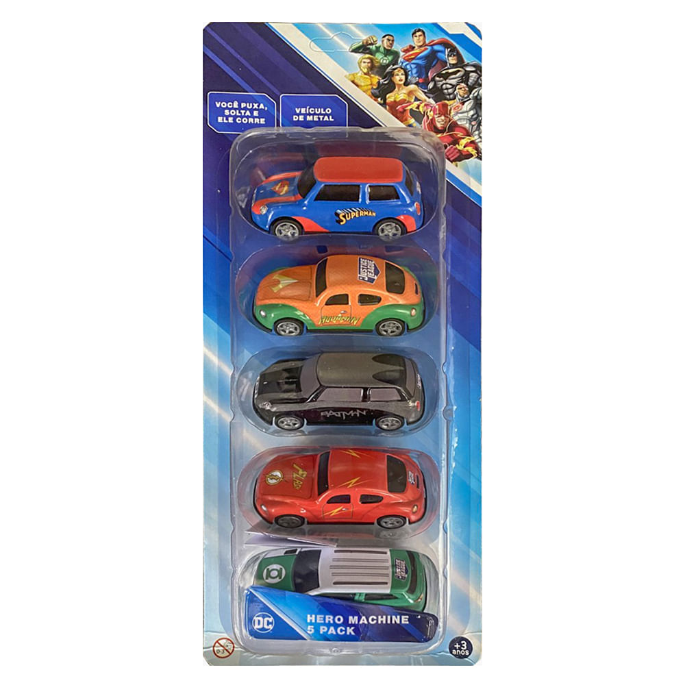 Kit com 5 Mini Carrinhos Pull Back Liga da Justiça - Imagem 4