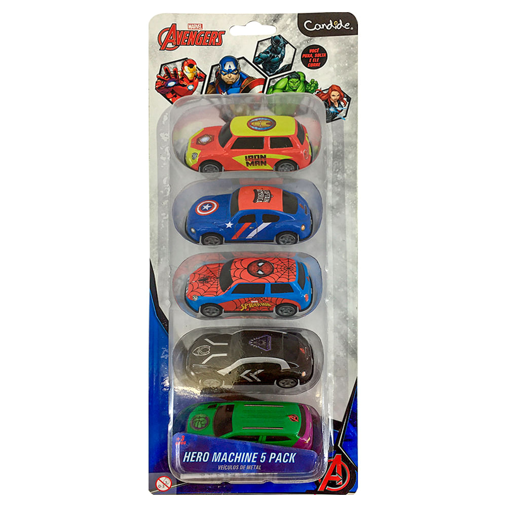 Kit com 5 Mini Carrinhos Pull Back Vingadores - Imagem 6