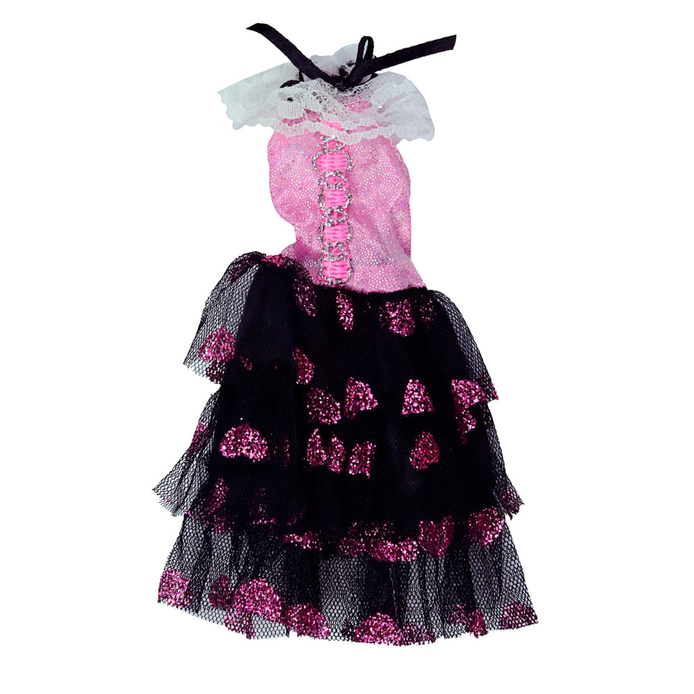 Kit com 2 Vestidos para Bonecas Doll Dress Xadrez e Rosa - Imagem 5