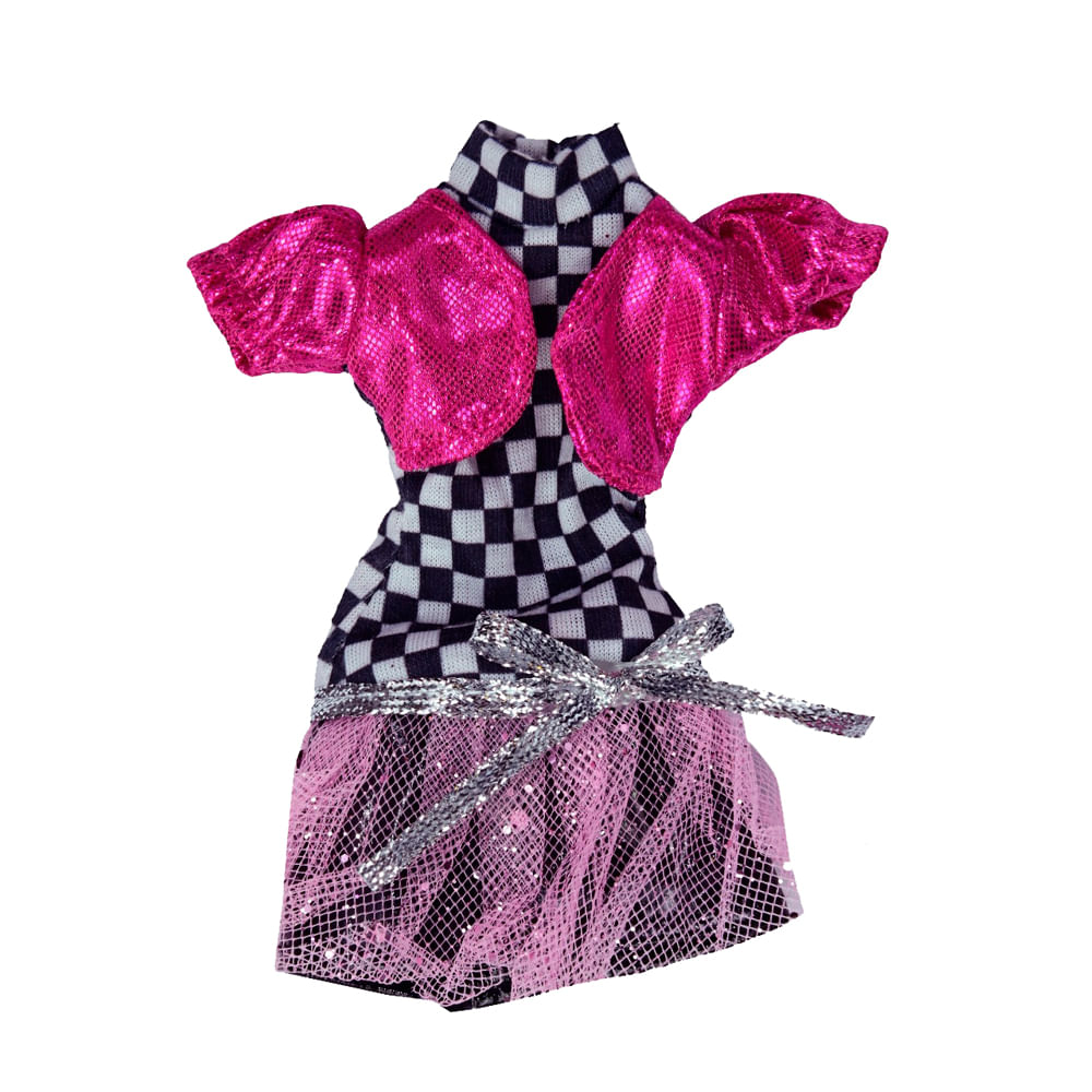 Kit com 2 Vestidos para Bonecas Doll Dress Xadrez e Rosa - Imagem 6