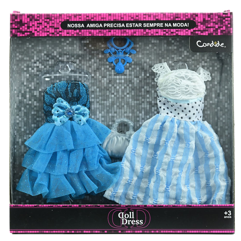 Kit com 2 Vestidos para Bonecas Doll Dress Azul