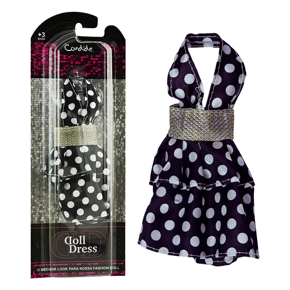 Vestido para Bonecas Doll Dress Basic Preta Com Bolinha