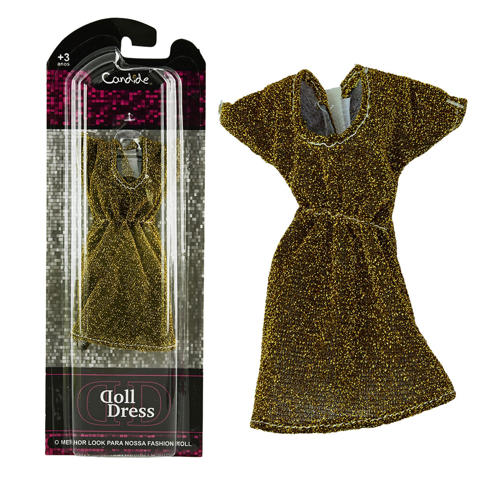 Vestido para Bonecas Doll Dress Basic Dourado