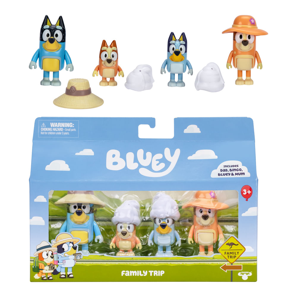 Kit De 4 Bonecos Colecionáveis 6cm Bluey - Viagem De Família