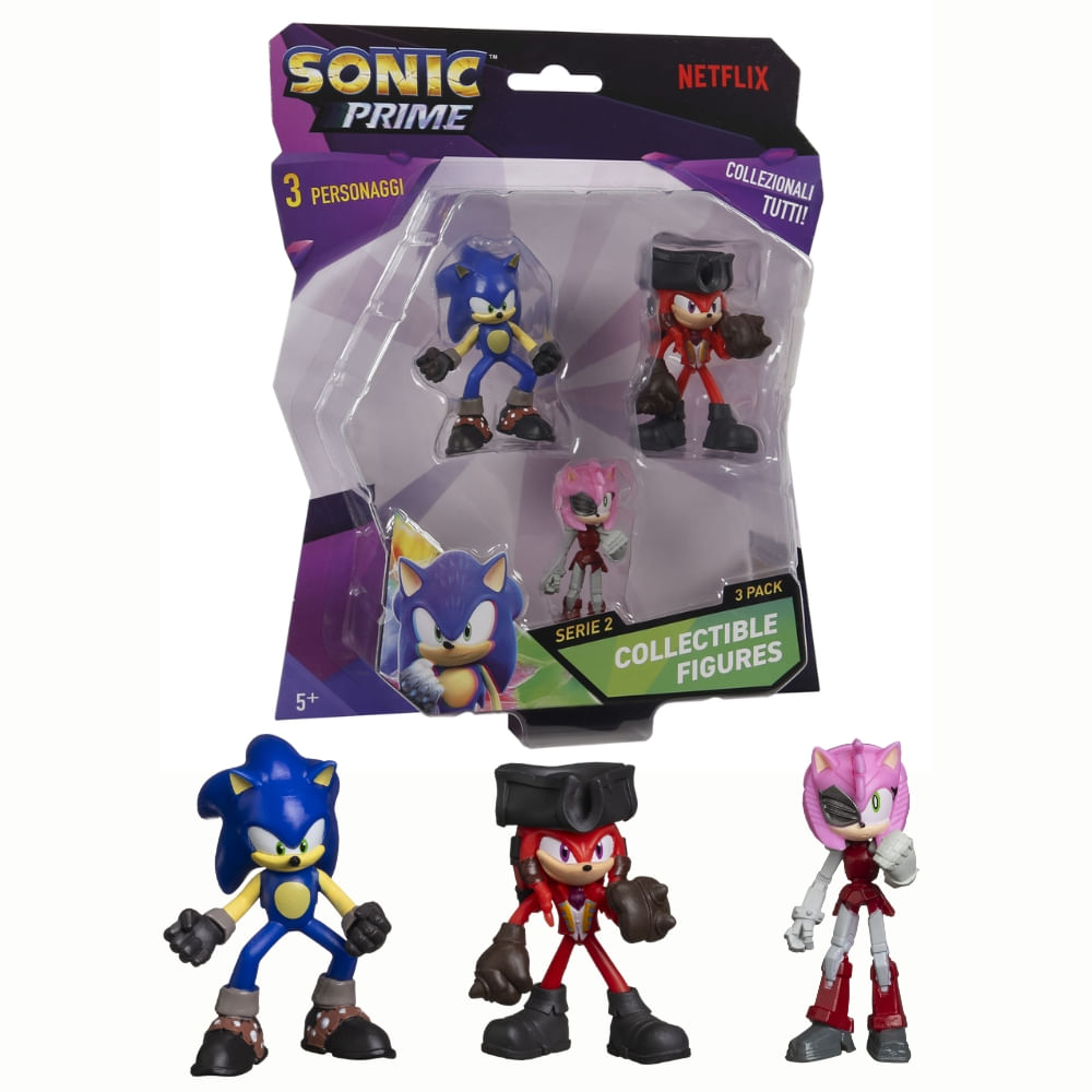 Kit 3 Bonecos Col 6,5cm Sonic, Knuckles Pirata E Rusty Rose
