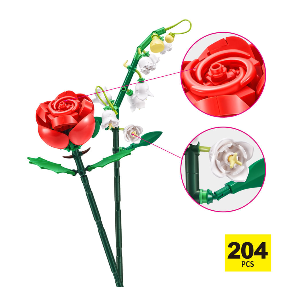 Blocos de Montar Max Premium Flowers - Rosa 204 pçs - Imagem 2