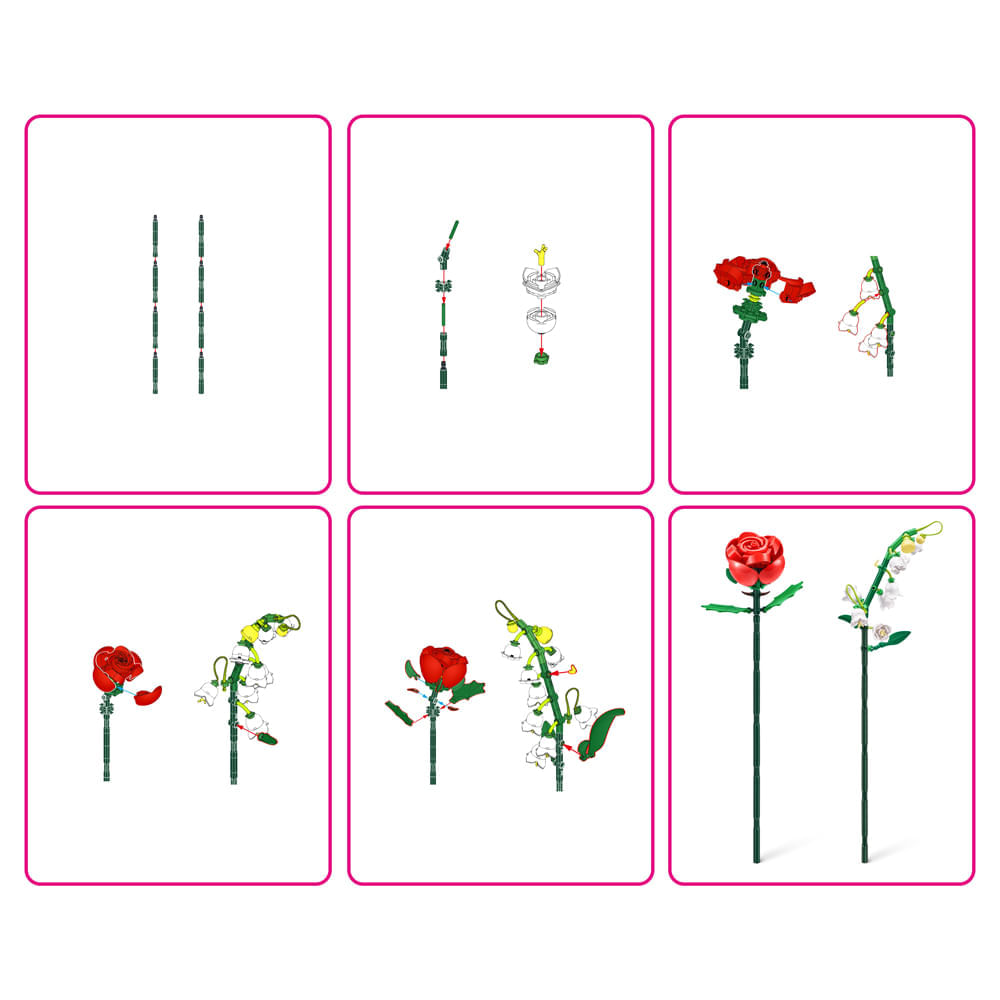 Blocos de Montar Max Premium Flowers - Rosa 204 pçs - Imagem 3