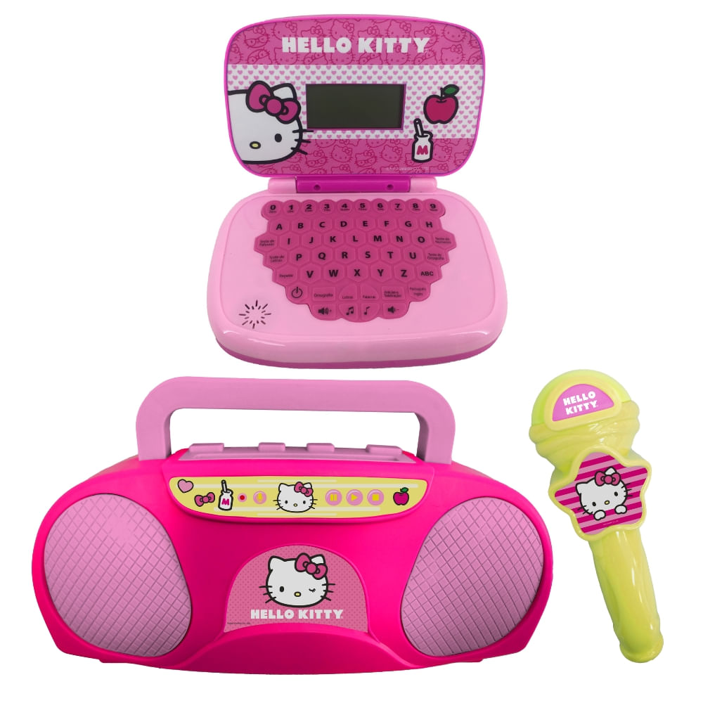 Kit Hello Kitty - Laptop Infantil Bilíngue + Boombox Karaoke