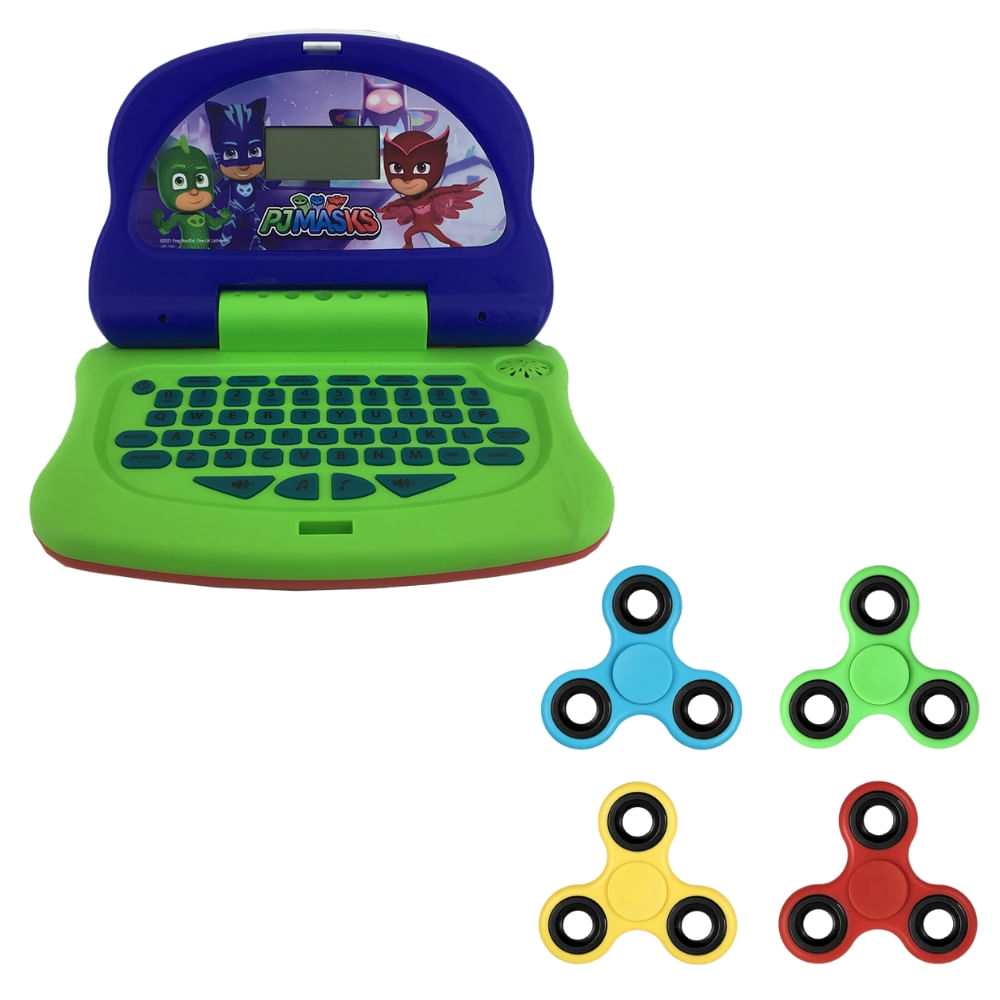Kit Laptop Infantil Educativo Candide Pj Masks Hero Tech Bilíngue + 1 Fidget Spinner Sortido