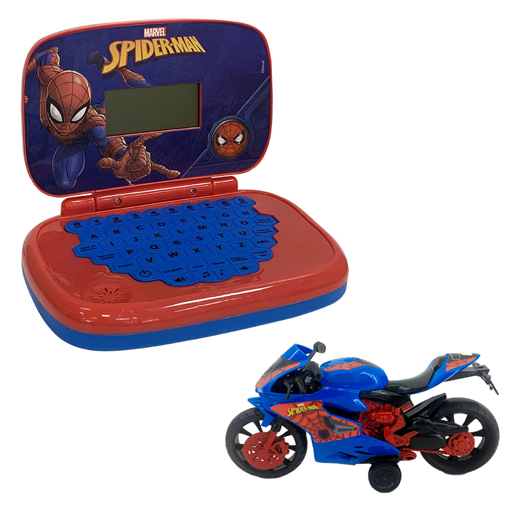 Kit Homem-Aranha - Laptop Infantil Bilíngue + Moto Roda Livre Webcycle