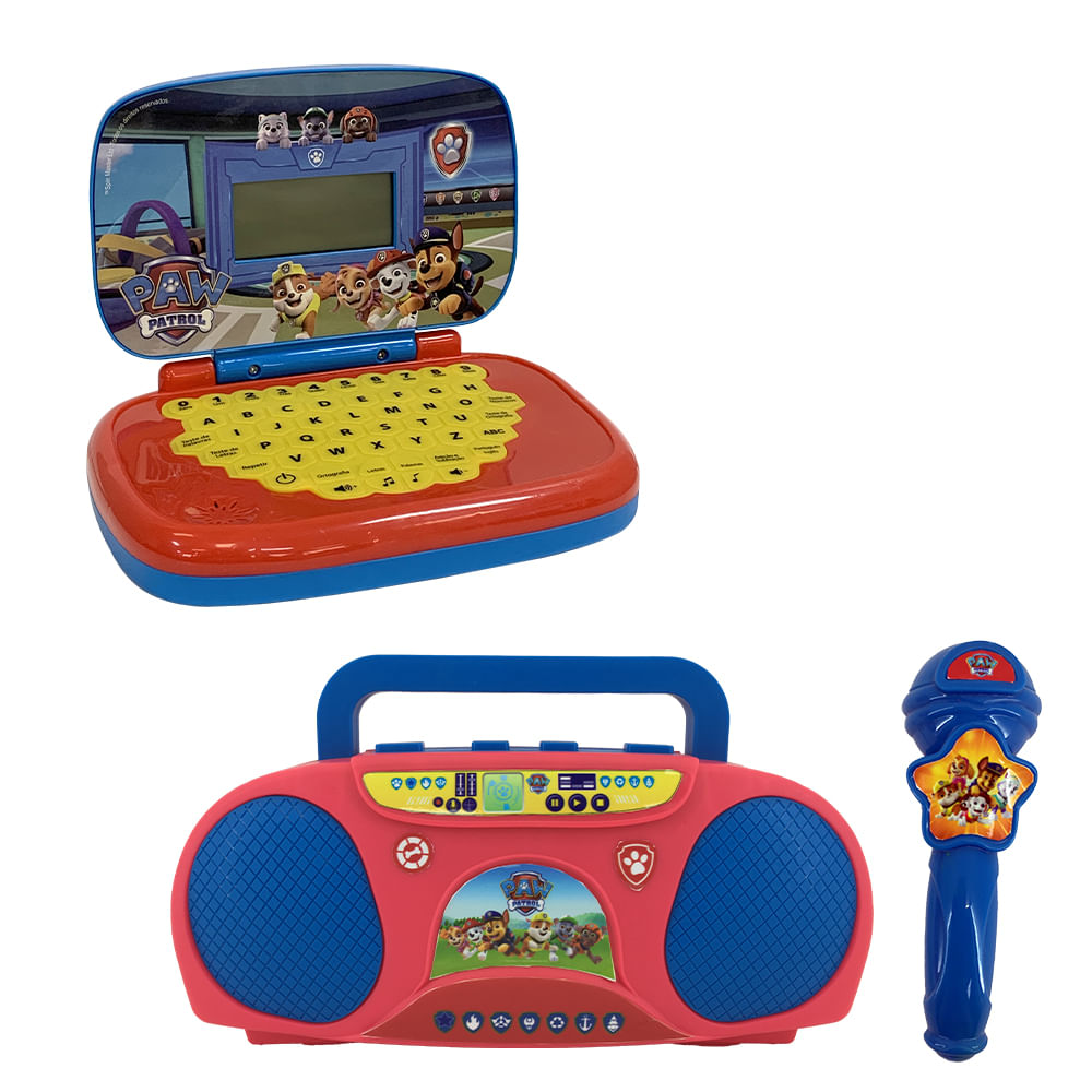 Kit Patrulha Canina - Laptop Infantil Bilíngue + Boombox Karaoke