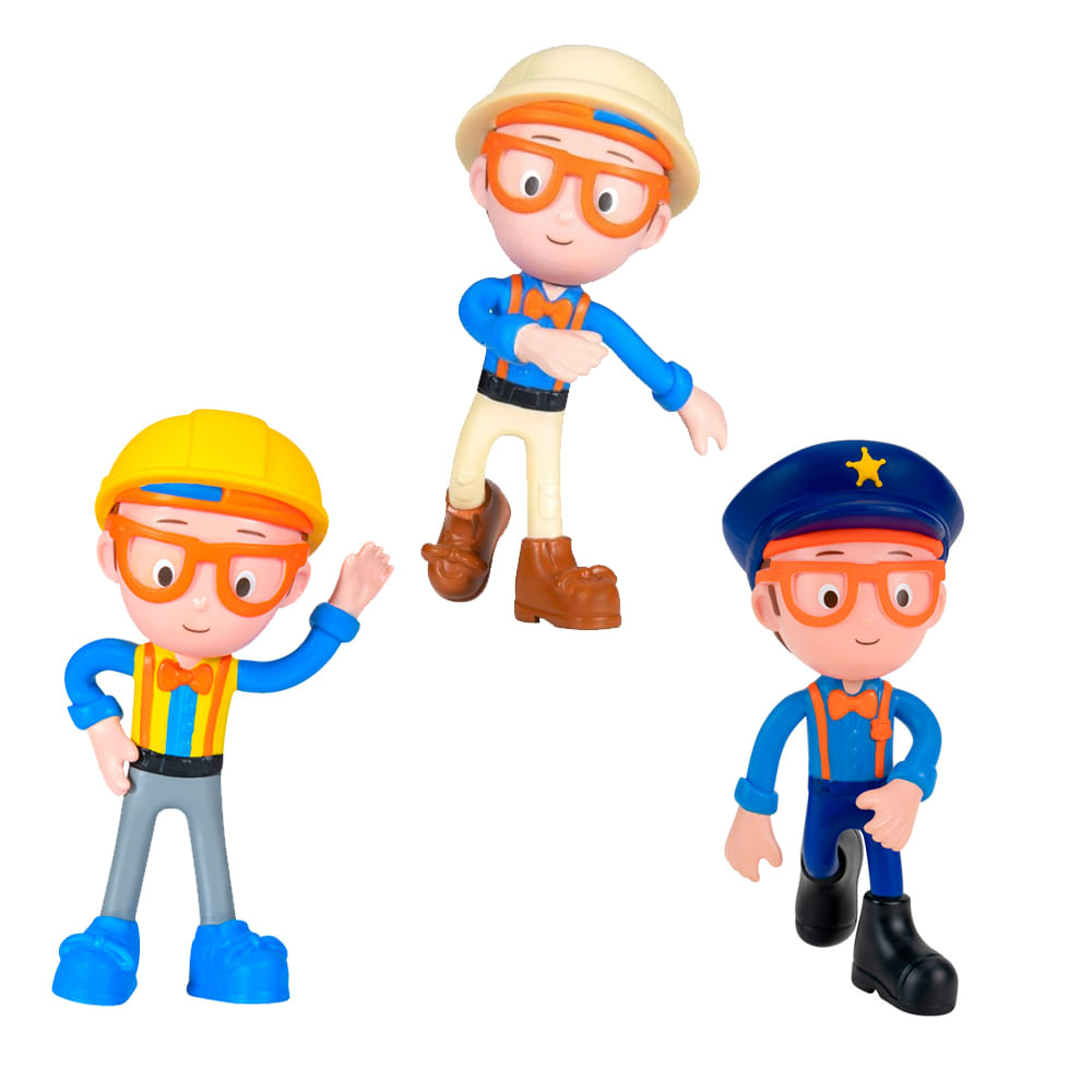 Kit 3 Bonecos Blippi Bendables - Construtor + Explorador + Policial