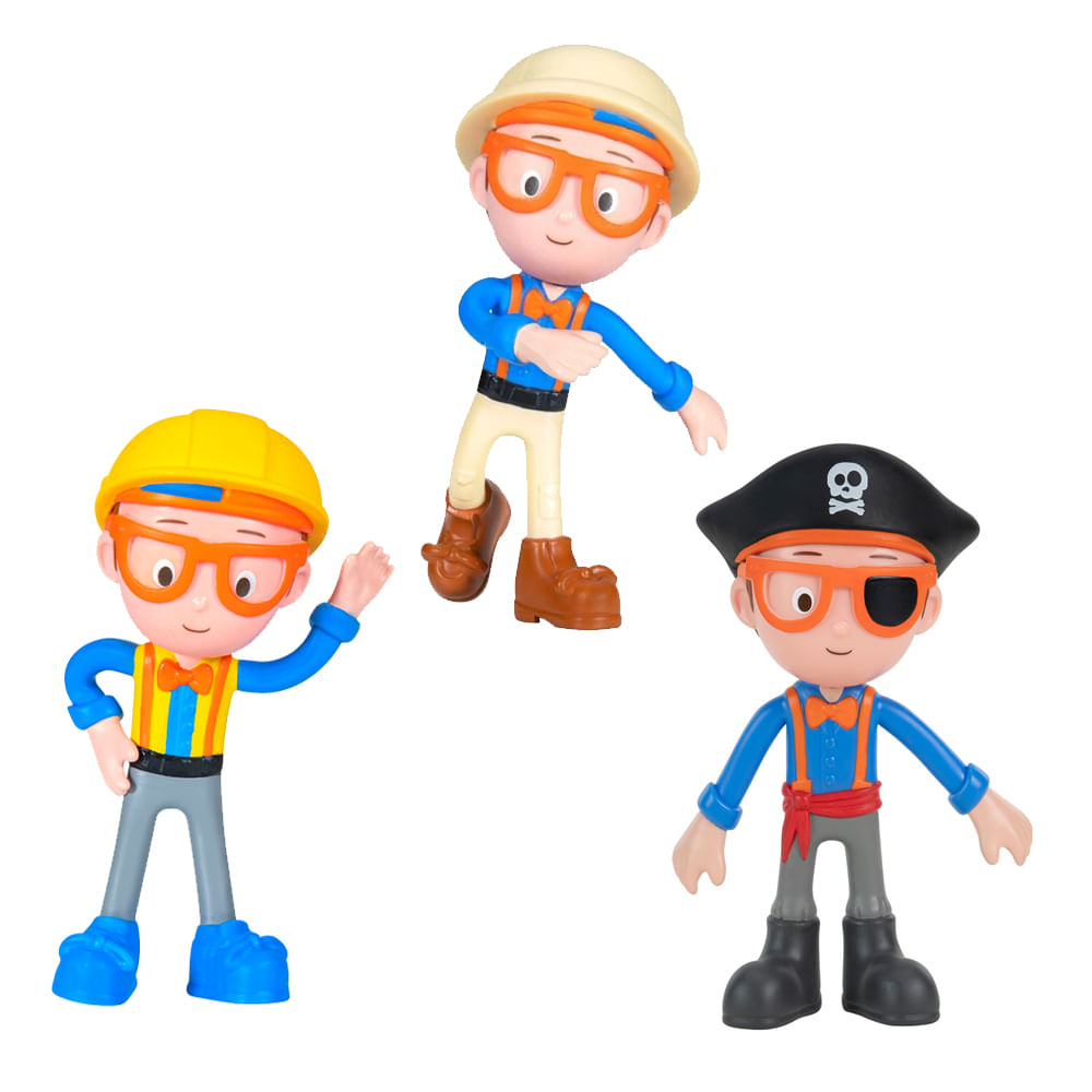Kit 3 Bonecos Blippi Bendables - Construtor + Explorador + Pirata
