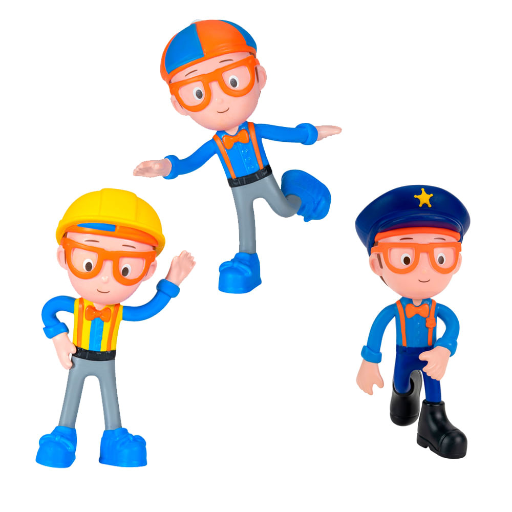 Kit 3 Bonecos Blippi Bendables - Construtor + Blippi + Policial