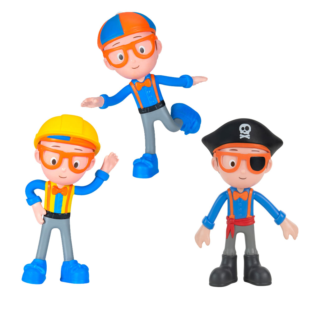 Kit 3 Bonecos Blippi Bendables - Construtor + Blippi + Pirata
