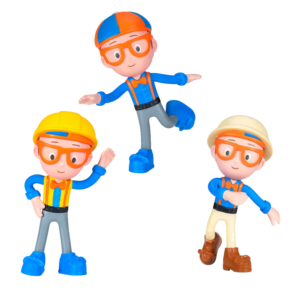 Kit 3 Bonecos Blippi Bendables - Construtor + Blippi + Explorador