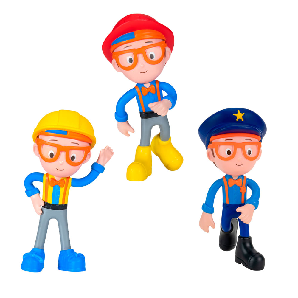 Kit 3 Bonecos Blippi Bendables - Construtor + Bombeiro + Policial