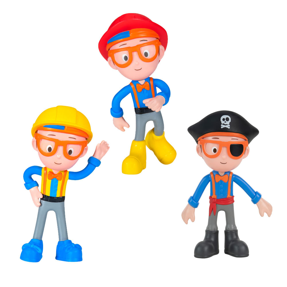 Kit 3 Bonecos Blippi Bendables - Construtor + Bombeiro + Pirata