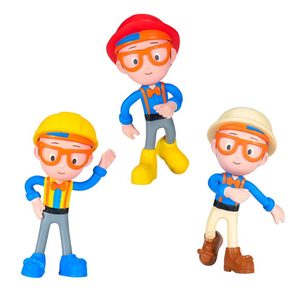 Kit 3 Bonecos Blippi Bendables - Construtor + Bombeiro + Explorador