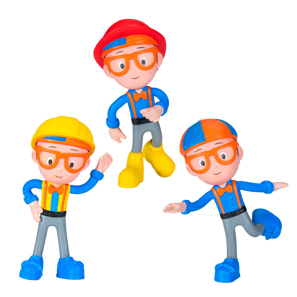 Kit 3 Bonecos Blippi Bendables - Construtor + Bombeiro + Blippi