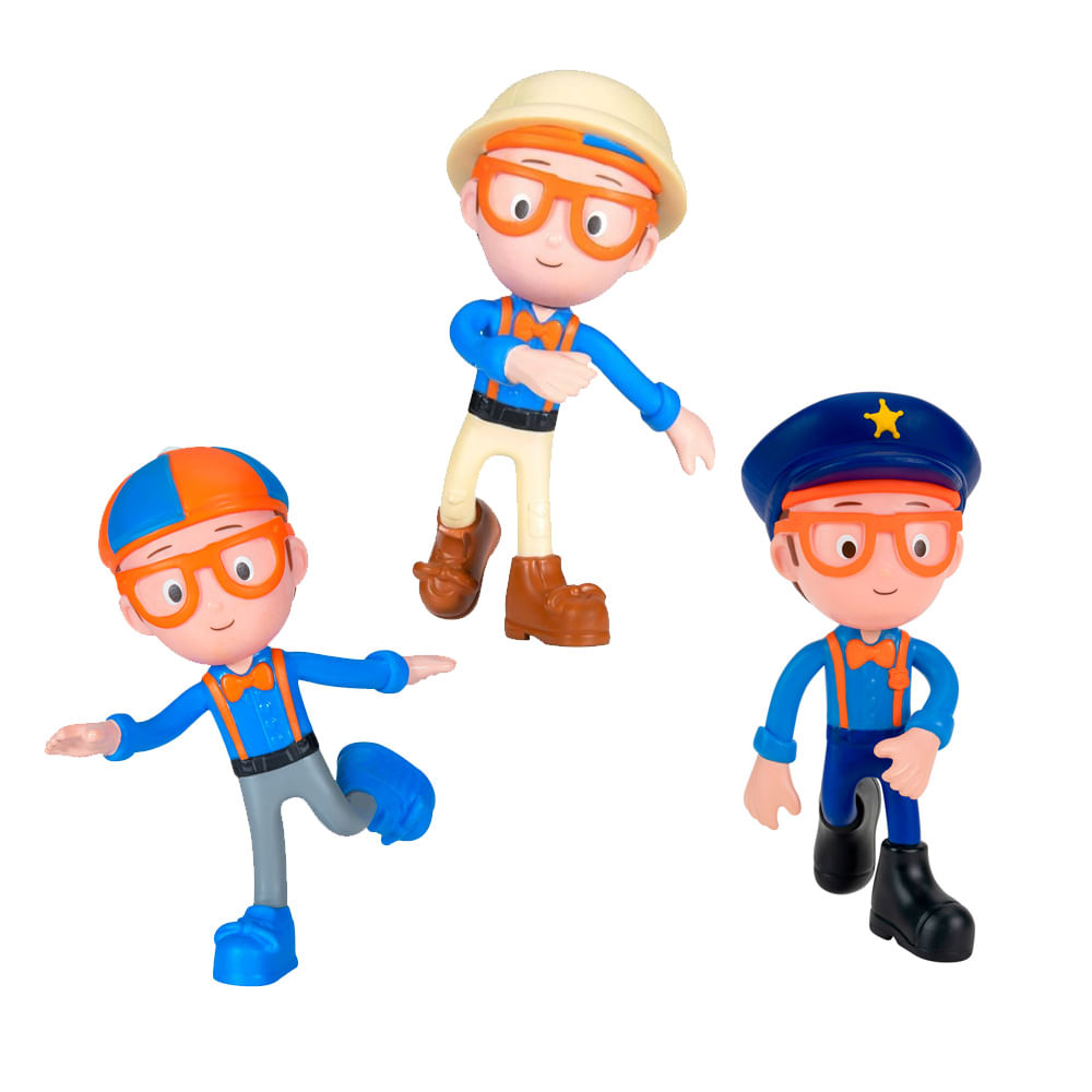 Kit 3 Bonecos Blippi Bendables - Blippi + Explorador + Policial