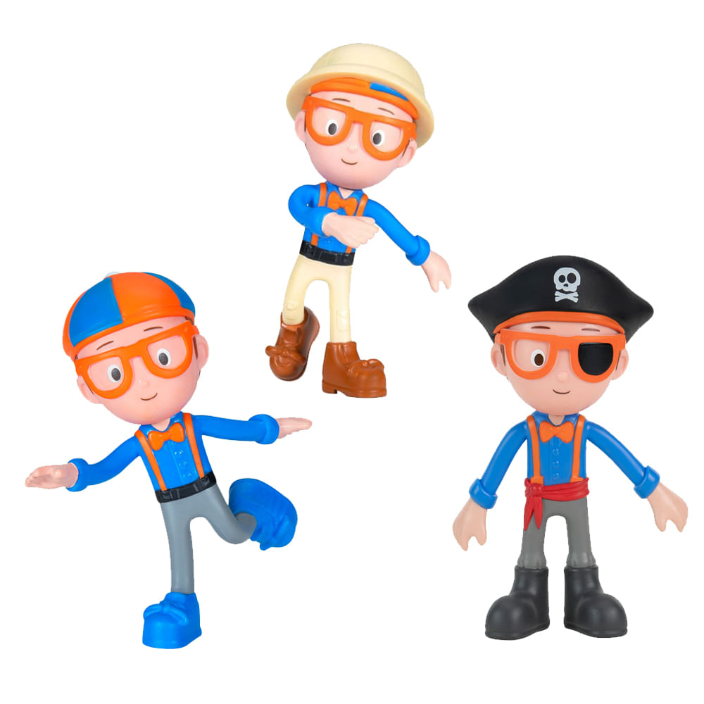 Kit 3 Bonecos Blippi Bendables - Blippi + Explorador + Pirata