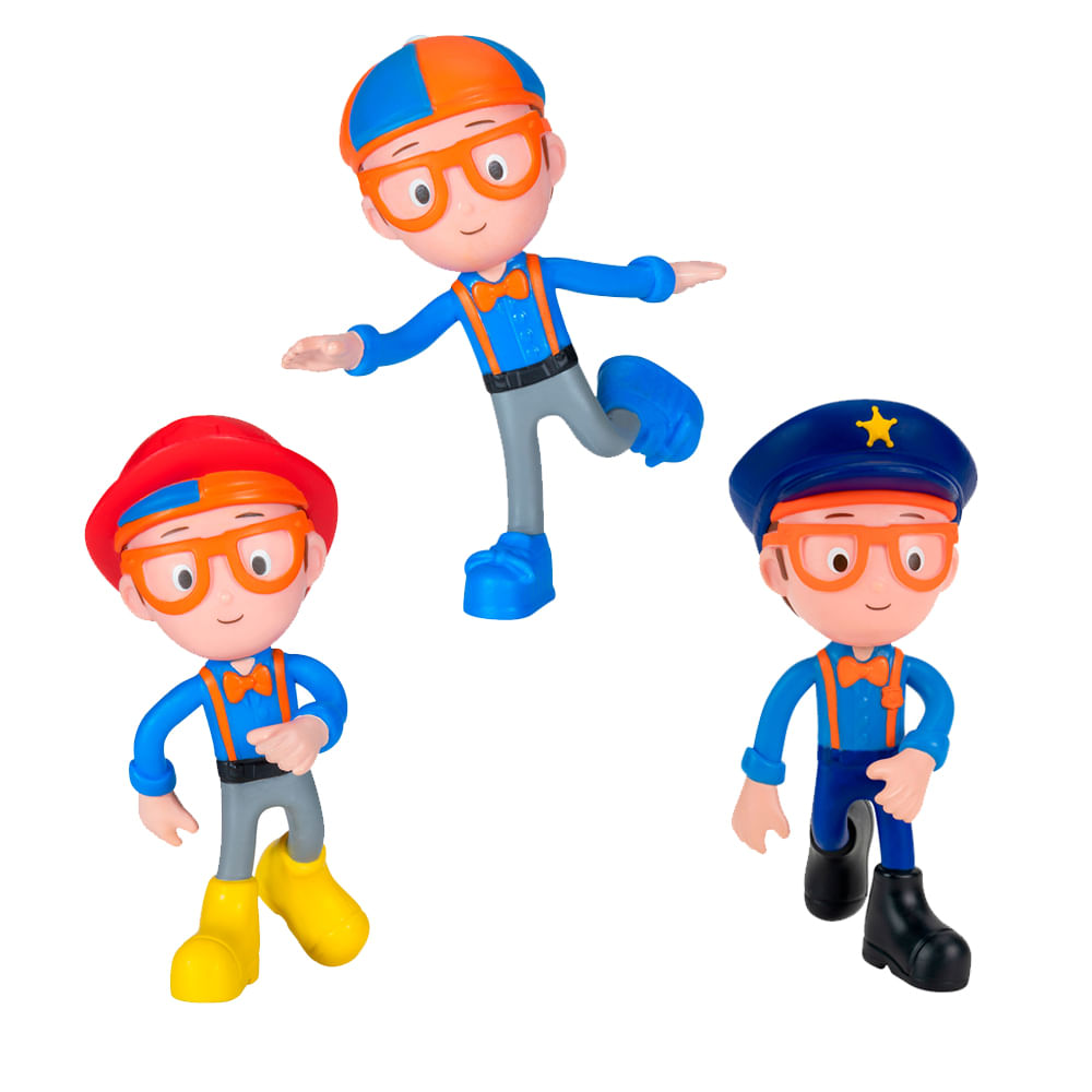 Kit 3 Bonecos Blippi Bendables - Bombeiro + Blippi + Policial