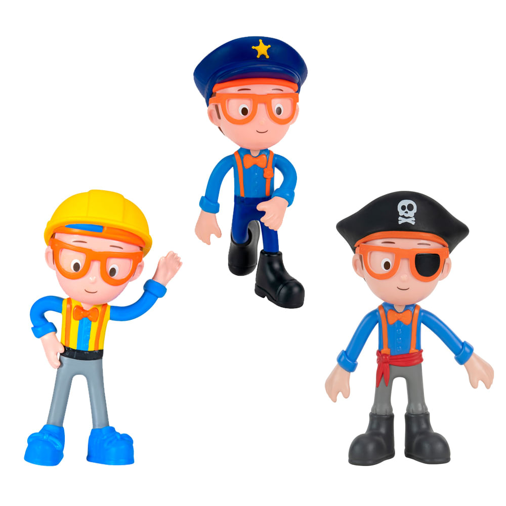 Kit 3 Bonecos Blippi Bendables - Construtor + Pirata + Policial