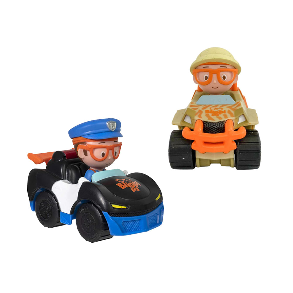Kit 2 Mini Carrinhos Blippi - Carro de Policia + Safari