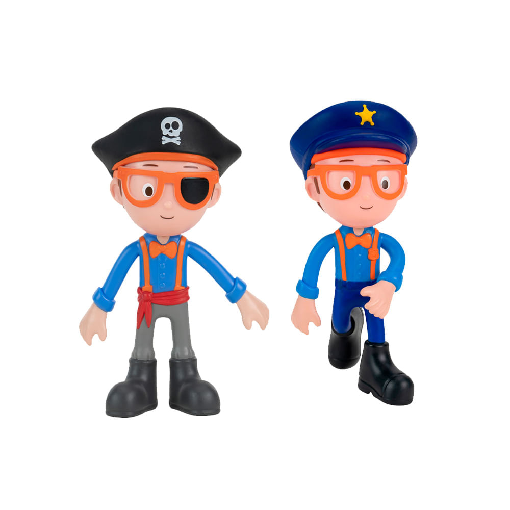 Kit 2 Bonecos Blippi Bendables - Pirata + Policial