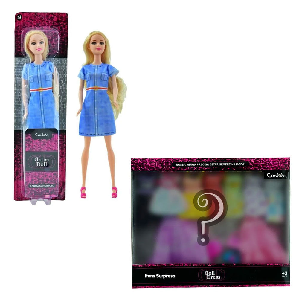 Kit Boneca Dream Doll - Cabelo Loiro + Kit com 9 Vestidos Sortidos