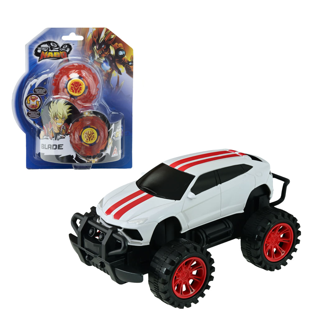 Kit Carrinho de Controle Remoto Garagem S.A. Engage - Branco + Pião de Batalha Infinity Nado Plastic Series - Vermelho