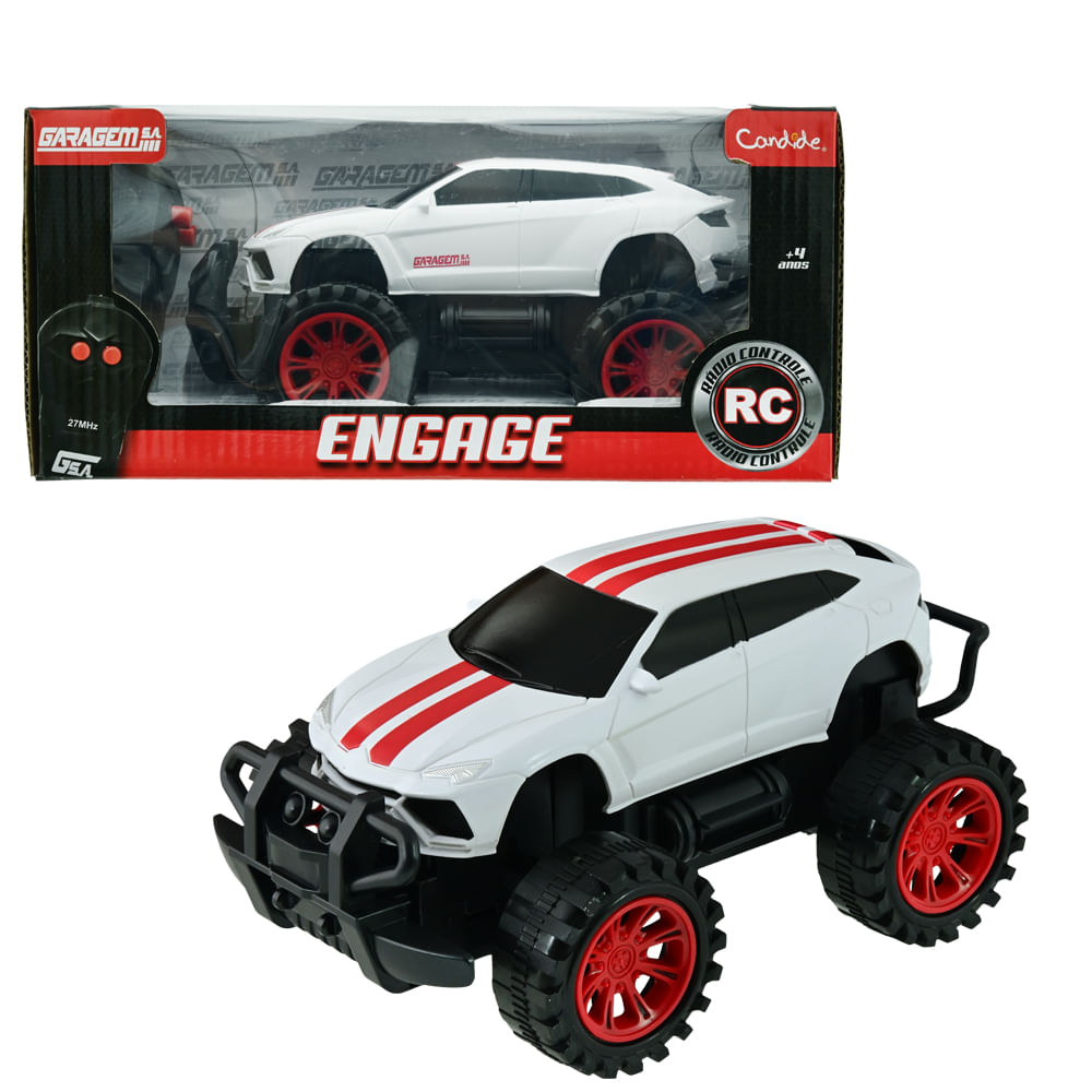 Kit Carrinho de Controle Remoto Garagem S.A. Engage - Branco + Pião de Batalha Infinity Nado Plastic Series - Vermelho - Imagem 3