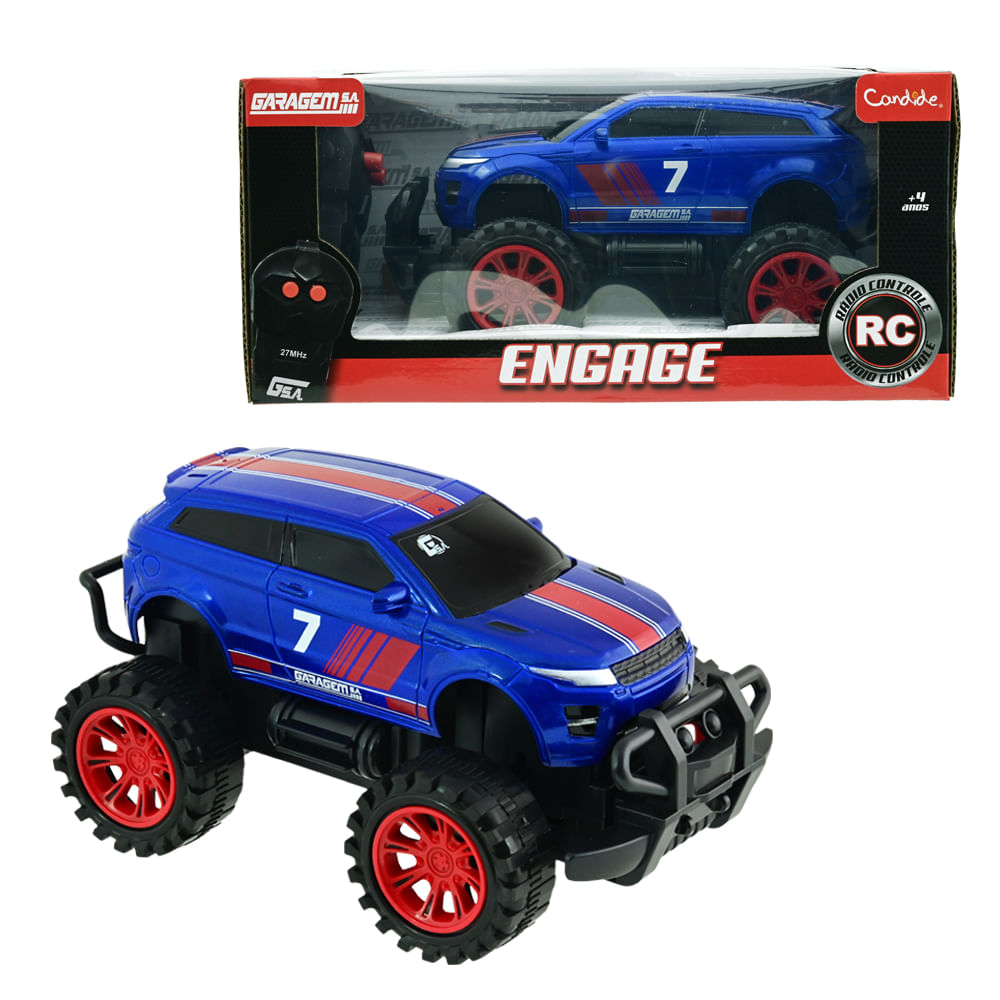 Kit Carrinho de Controle Remoto Garagem S.A. Engage - Azul + Pião de Batalha Infinity Nado Plastic Series - Azul - Imagem 3