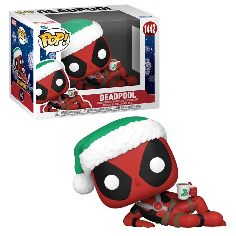 Boneco Funko Pop! Marvel Deadpool com Chocolate Quente de Natal