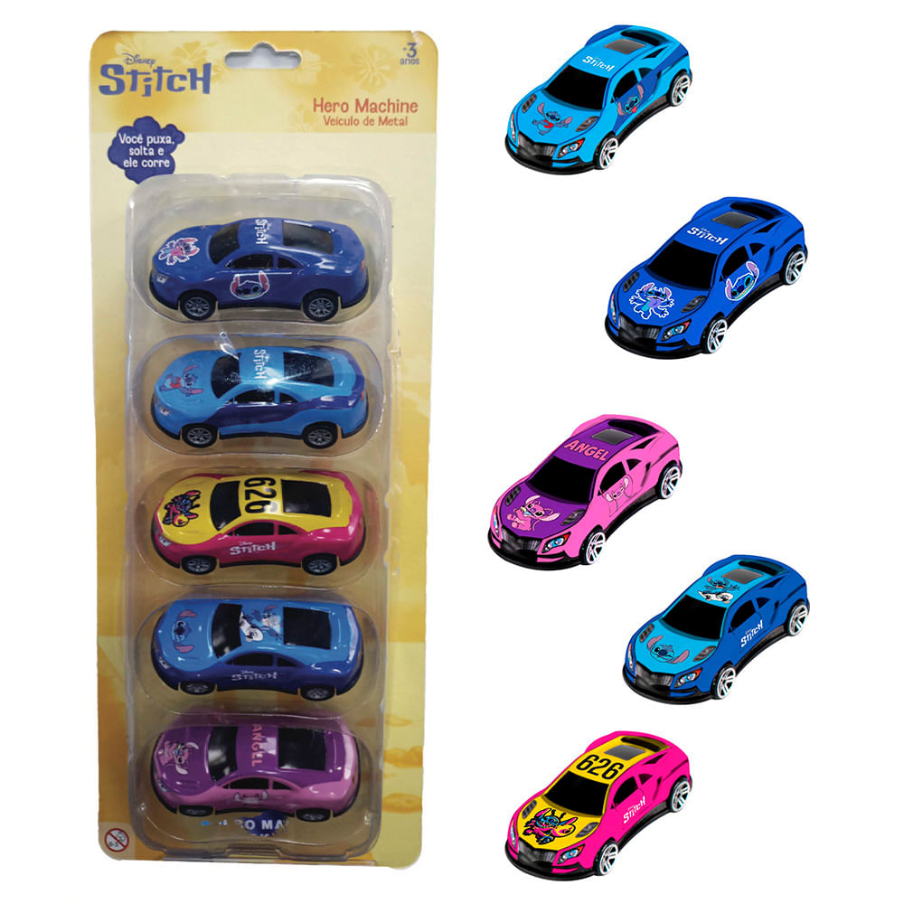 Kit com 5 Mini Carrinhos Pull Back Stitch