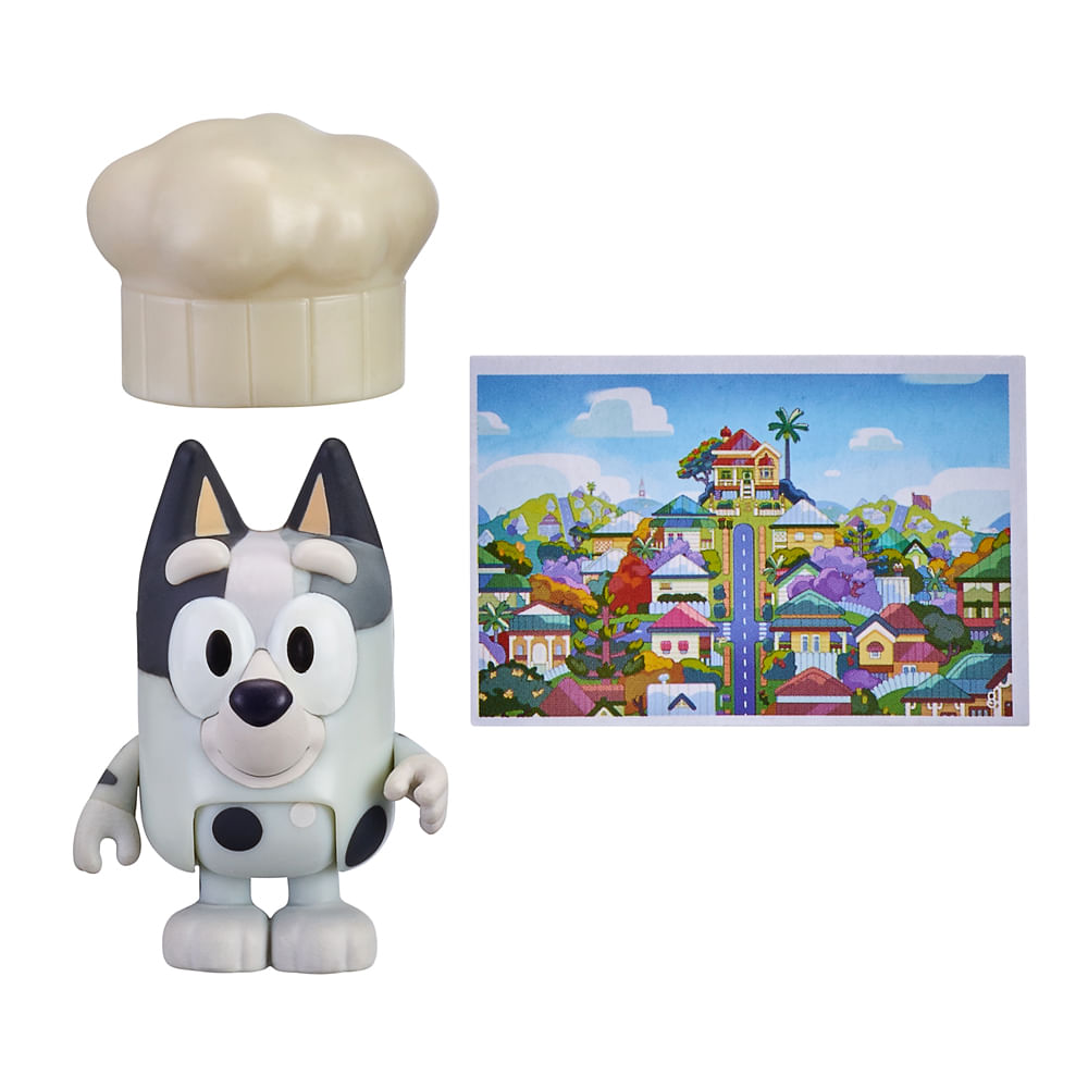 Boneco Colecionável 6cm Bluey - Muffin e Chapéu de Chefe