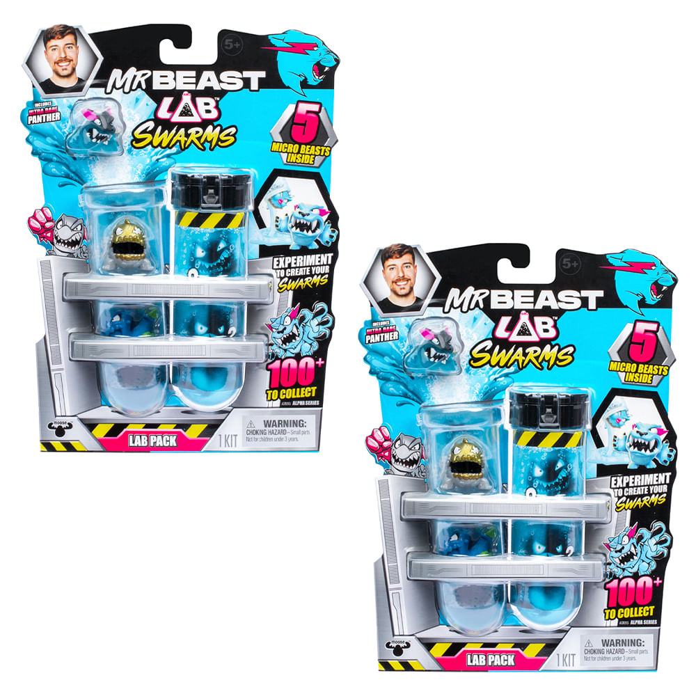 Kit 2 Tubo de Ensaio com 5 Mini Bonecos Swarms MrBeast Lab