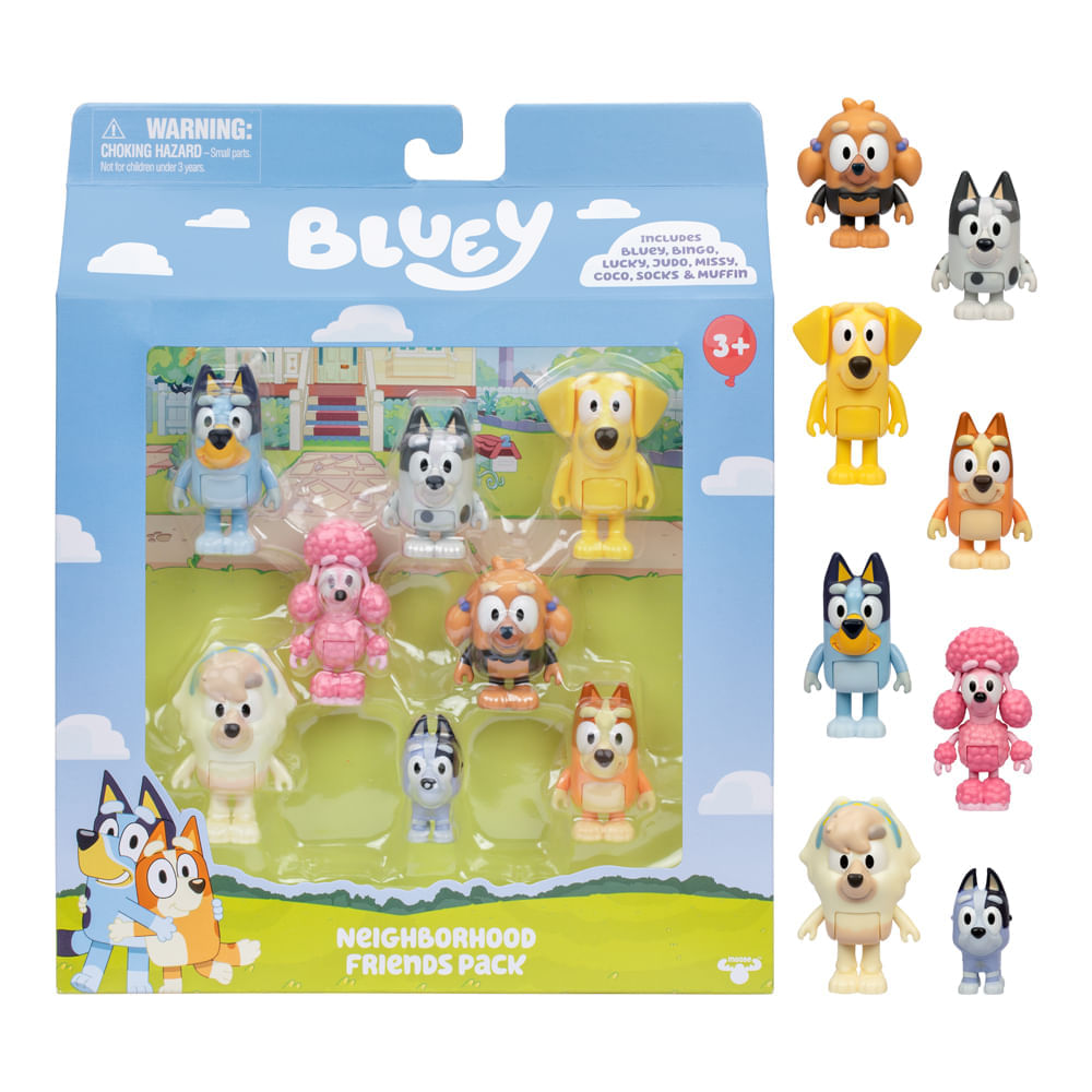 Bluey - Kit com 8 Personagens Colecionáveis 6cm - Friends Pack