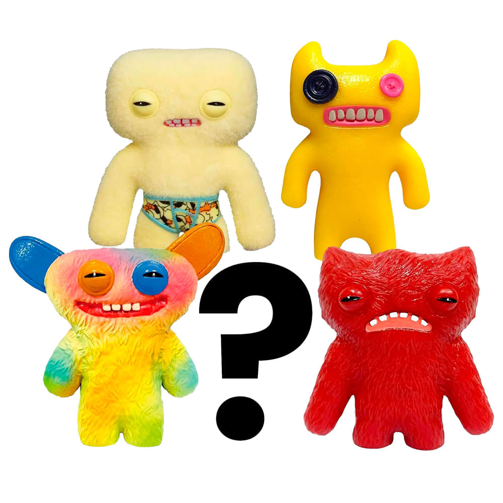 Kit com 5 Mini Bonecos Fuggler 6cm Bege, Amarelo, Tie-Dye e Vermelho