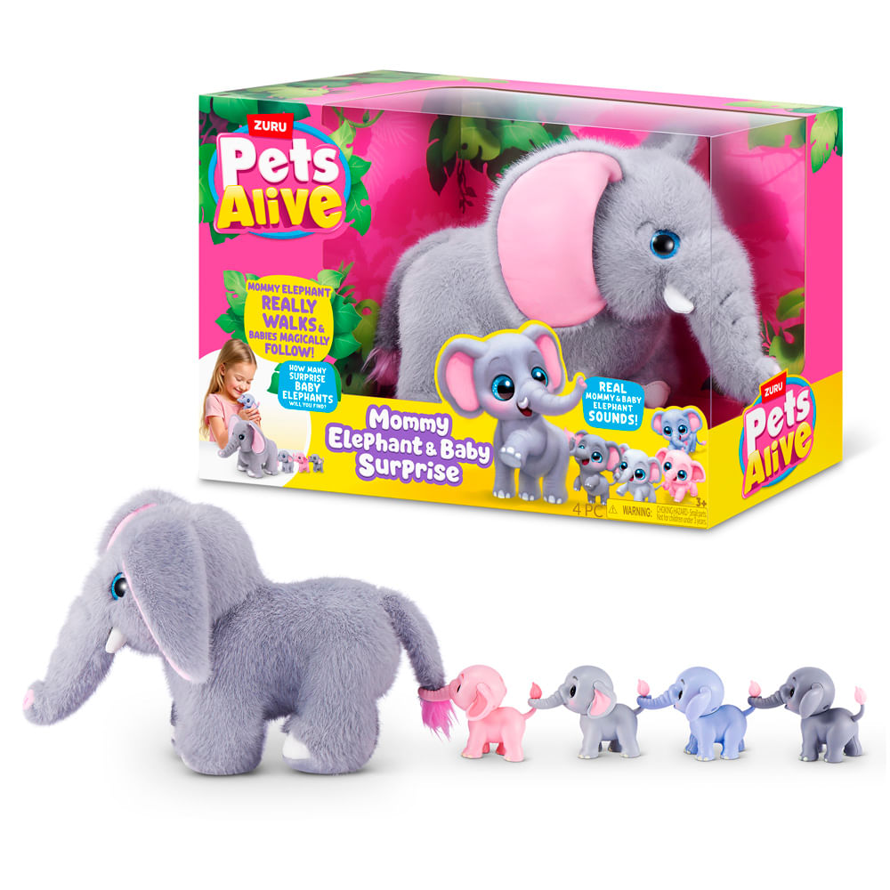 Pelúcia Pets Alive Mamãe e Bebê Elefante Surpresa