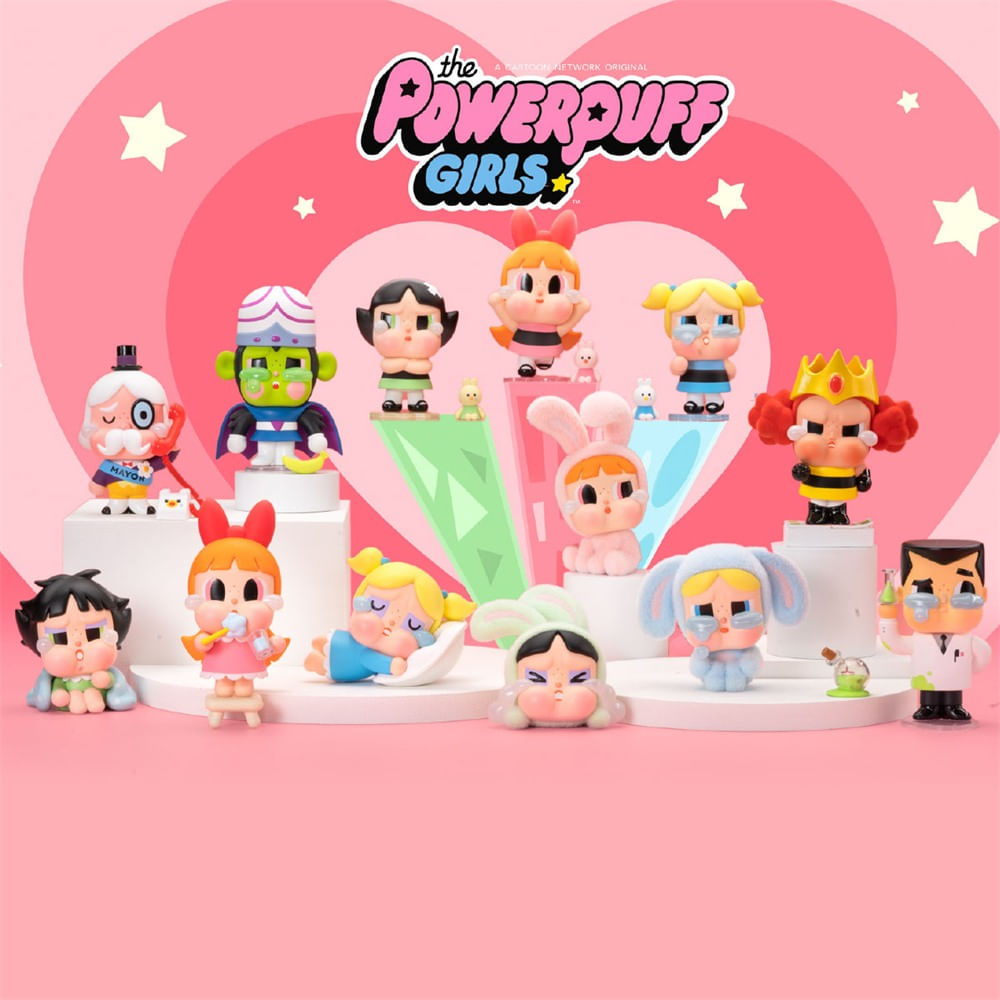 Boneco Colecionável Surpresa Pop Mart CRYBABY x as Meninas Superpoderosas